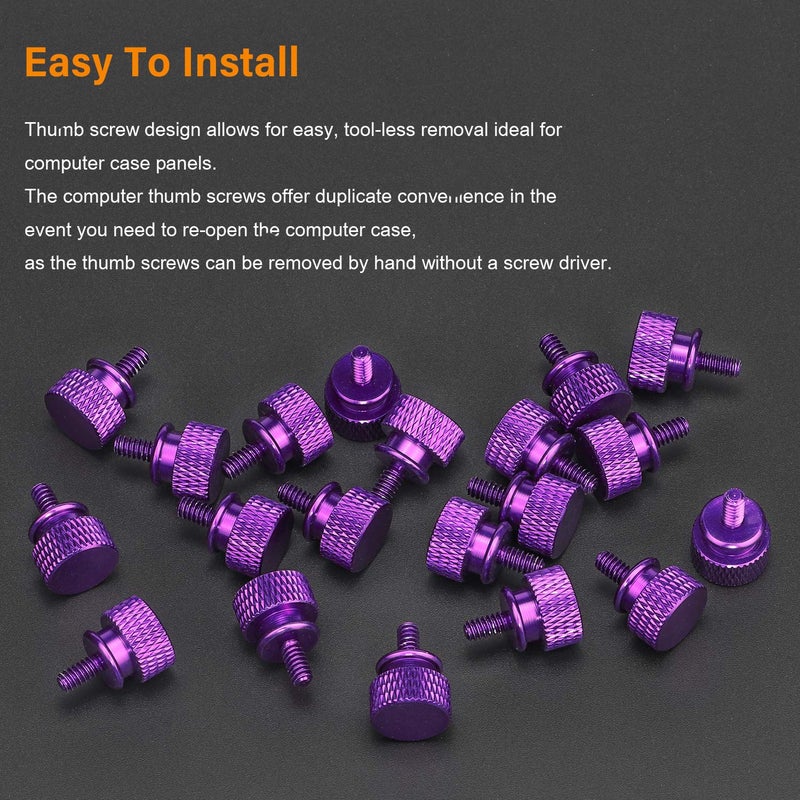 Powlankou 20 Pieces 6#-32 Computer Case Screws, Anodized Aluminum Thumbscrews, Fully Threaded Knurled Thumbscrews, Thumb Screws (Purple) - Image 5